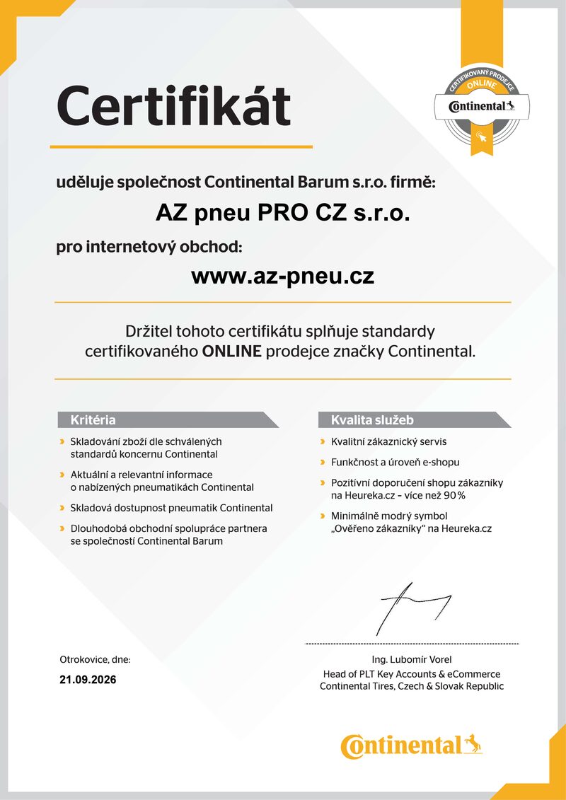 Certifik&aacute;t Continental